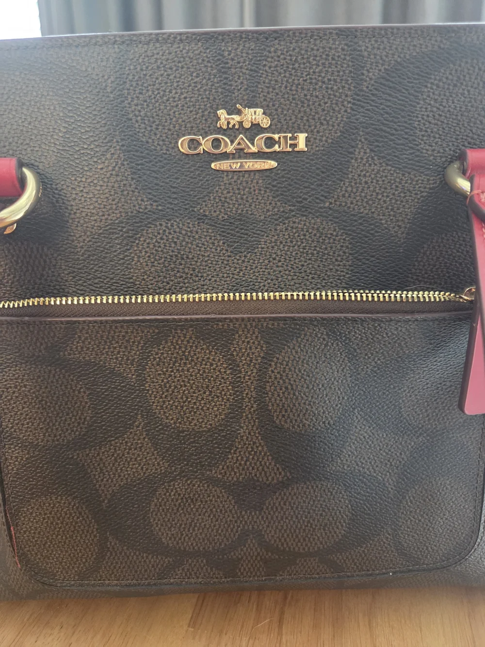 Coach Signature Tote with Red Trim